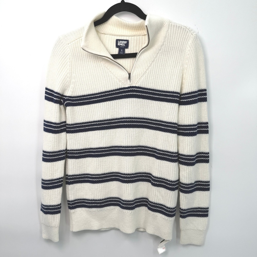 Lands End Drifter Quarter Zip Sweater Women‎ S Striped Nautical Coastal Flaw